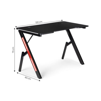 Modern Home gaming desk met RGB LED verlichting - game bureau - 120 x 60 x 73 cm zwart