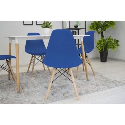 Set van 4 kuipstoelen met beuken houten poten - Eetkamer stoelen - Blauw