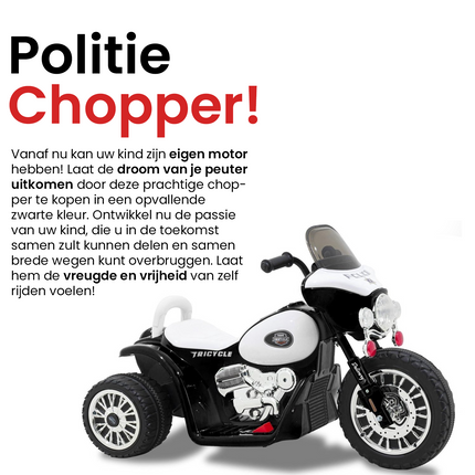 Elektrische politie chopper - trike - motor voor kinderen tot 25kg max 1-3 km/h zwart