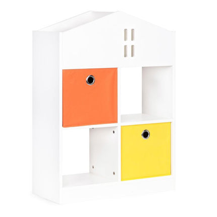 Ecotoys boekenkast met 2 mandjes - speelgoedkast 6 vakken - kinderkast wit / oranje / geel - 65.2 x 27 x 90.5 cm