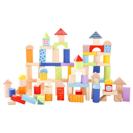 Ecotoys 100-delige kleurrijke houten blokkenset met sorteerder - Vanaf 18 maanden