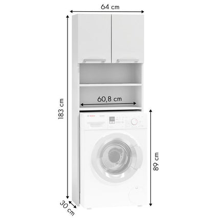 Modern Home wasmachine kast met 2 deuren en 4 planken - Geschikt voor wasmachines van maximaal 89 x 60,8 cm - Wasmachine ombouw - Wit