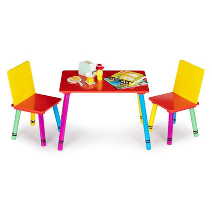 Ecotoys houten kindertafel en 2 stoeltjes krijtjes 40 x 60 x 40 cm multikleur
