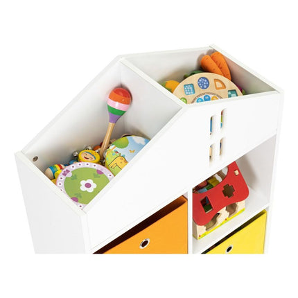 Ecotoys boekenkast met 2 mandjes - speelgoedkast 6 vakken - kinderkast wit / oranje / geel - 65.2 x 27 x 90.5 cm