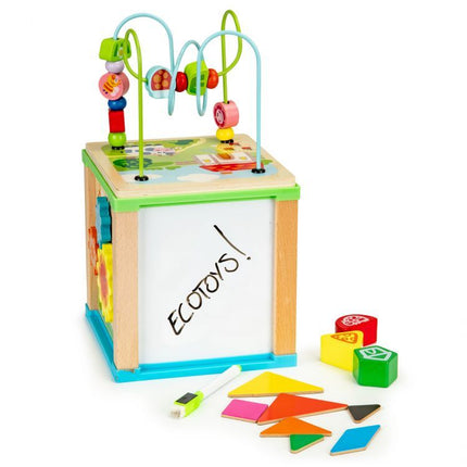 Ecotoys duurzame houten educatieve activiteiten kubus met bord om te schrijven