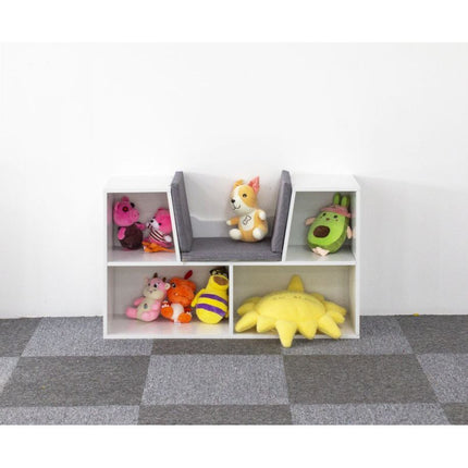 Ecotoys boekenkast met zitje inclusief kussens - speelgoedkast 4 vakken - kinderkast wit - 102 x 30 x 61 cm