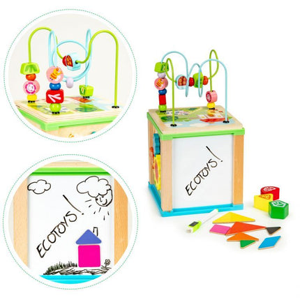 Ecotoys duurzame houten educatieve activiteiten kubus met bord om te schrijven