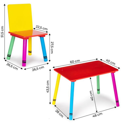 Ecotoys houten kindertafel en 2 stoeltjes krijtjes 40 x 60 x 40 cm multikleur