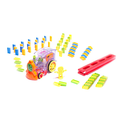 2de kansje 82-delige speelgoed domino trein inclusief stenen paars - Voor het automatisch neerzetten van domino stenen