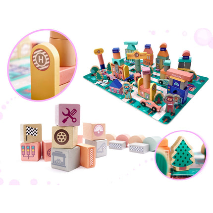 160-delige educatieve houten blokken set stad met racebaan in opbergdoos