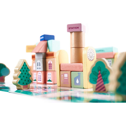 160-delige educatieve houten blokken set stad met racebaan in opbergdoos