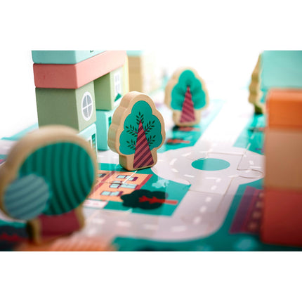 160-delige educatieve houten blokken set stad met racebaan in opbergdoos