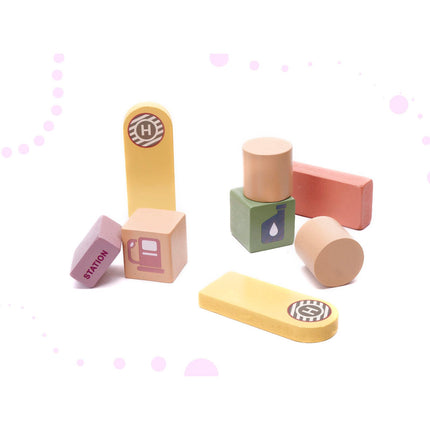 160-delige educatieve houten blokken set stad met racebaan in opbergdoos