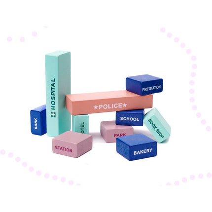 160-delige educatieve houten blokken set stad met racebaan in opbergdoos