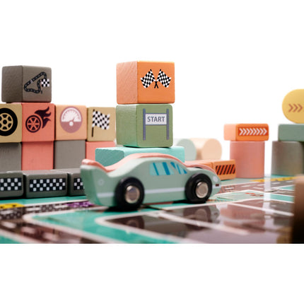 160-delige educatieve houten blokken set stad met racebaan in opbergdoos