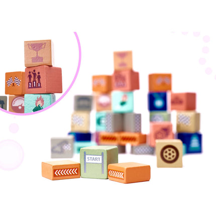 160-delige educatieve houten blokken set stad met racebaan in opbergdoos