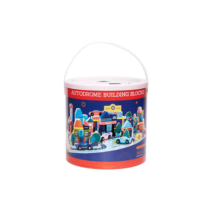 160-delige educatieve houten blokken set stad met racebaan in opbergdoos