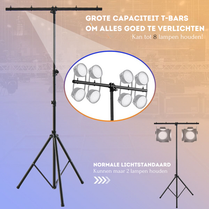 Costway LED Lichtstatief Voor 32 Lampen - Verstelbare Hoogte 180-350 cm - Draagbaar T Bar - Podium Verlichting  - Zwart
