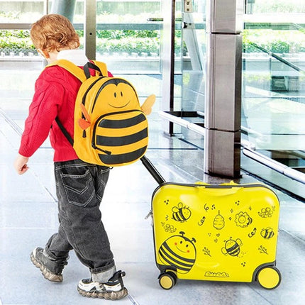 Trendmix 2 delige Ride On Koffer met Wielen inclusief rugtas Bijen geel - Handbagage Kind Kinderkoffer Handbagage 47 x 26,5 x 78,5 cm