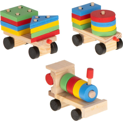 Houten Trein met blokken en vormen - Blokkentrein - Treinlocomotief - Speelgoedtrein - Educatie met vormen en kleuren
