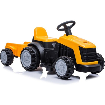 Elektrische kinder tractor geel met trailer - accu voertuig voor kinderen tot 25kg max 2 - 4km/h