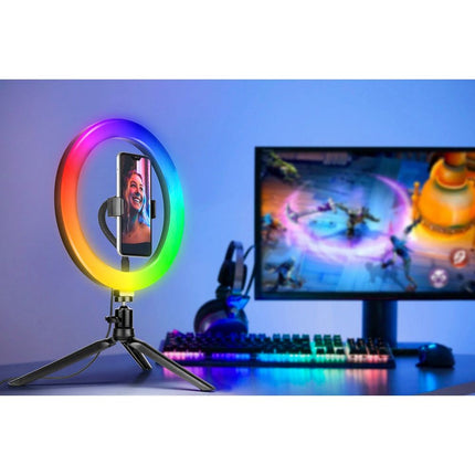 LED Ringlamp met Tripod 26 cm RGB verlichting en verschillende kleuren 9cm hoogte