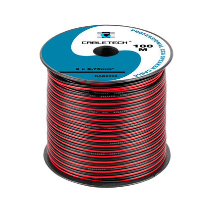 Cabletech speaker kabel luidsprekersnoer CCA rood / zwart 2x 0.75mm Haspel 100m
