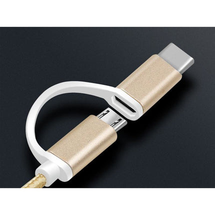 Reekin 2 in 1 oplaadkabel (USB Micro, USB Type-C) 1 Meter (Goud-Nylon)