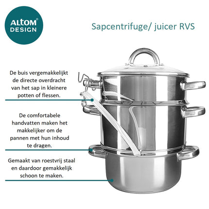 Altom Design professionele 6-delige sapcentrifuge pan/ juicer voor op het fornuis 8L RVS