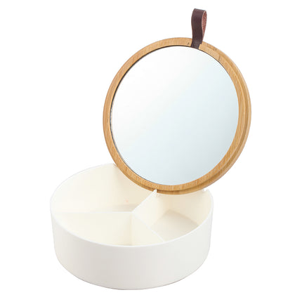 Altom Design juwelendoos / sieradendoos met spiegel bamboe 14 x 14 x 5 cm wit bruin