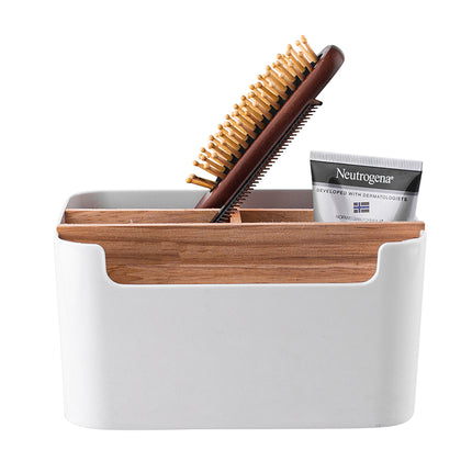 Altom design badkamer orginazer 5-vaks bamboe 18 x 14,5 x 9,5 cm wit bruin