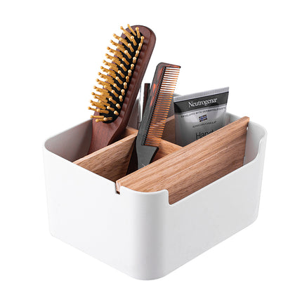 Altom design badkamer orginazer 5-vaks bamboe 18 x 14,5 x 9,5 cm wit bruin