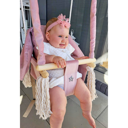 Luxe houten konijn handgemaakte roze babyschommel/ kinderschommel met konijn oor vormig kussen