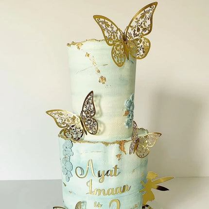 Cake topper decoratie vlinders - muur decoratie met plakkers 12 stuks goud VL-02