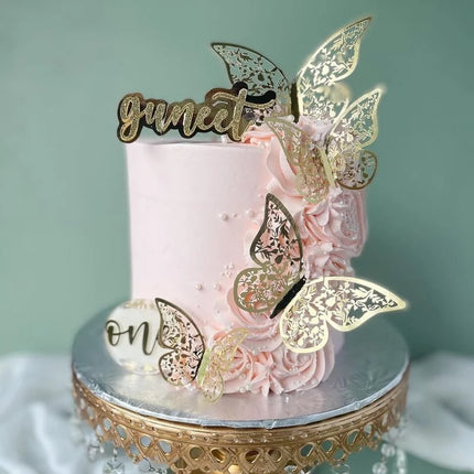 Cake topper decoratie vlinders - muur decoratie met plakkers 12 stuks roze VL-04