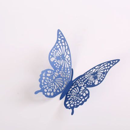 Cake topper decoratie vlinders - muur decoratie met plakkers 12 stuks blauw VL-02