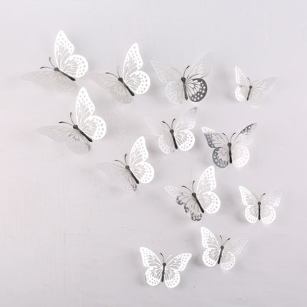 Cake topper decoratie vlinders - muur decoratie met plakkers 12 stuks zilver VL-01