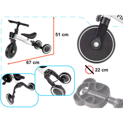 Fix Mini 3 in 1 driewieler trike met pedalen tot 30kg van 1,5 - 4 jaar oud wit  / zwart