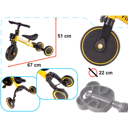 Fix Mini 3 in 1 driewieler trike met pedalen tot 30kg van 1,5 - 4 jaar oud geel / zwart