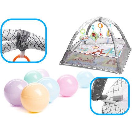Opvouwbare activity center en educatieve mat voor baby's met 18 ballen grijs