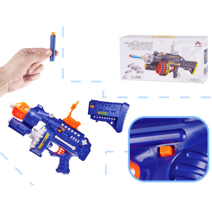 Drum Blaster cilinder geweer - Inclusief 40 pijlen - Met schietschijf - Machinegeweer - Pijltjes pistool - Schietspeelgoed - Blauw
