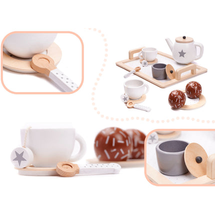 14 delige houten theeservies - koffieservies voor kinderen -houten servies set - duurzaam