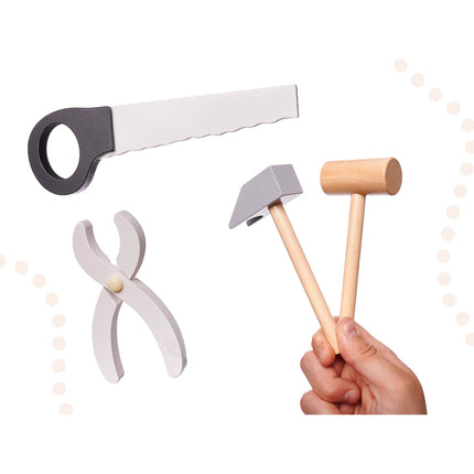 Duurzaam houten speelgoed gereedschapskist met accessoires