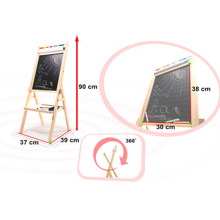 Houten 2 in 1 staand krijtbord en whitboard inclusief magnetische letters krijt en markeerstift- telraam - schoolbord - tekenbord - 39 x 37 x 90 cm