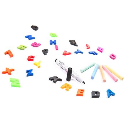 Houten 2 in 1 staand krijtbord en whitboard inclusief magnetische letters krijt en markeerstift- telraam - schoolbord - tekenbord - 39 x 37 x 90 cm