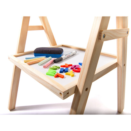 Houten 2 in 1 staand krijtbord en whitboard inclusief magnetische letters krijt en markeerstift- telraam - schoolbord - tekenbord - 39 x 37 x 90 cm