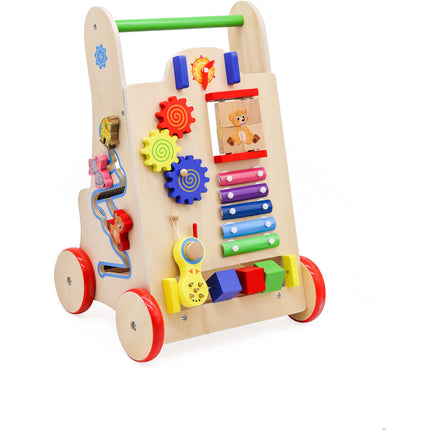 6 in 1 educatieve houten loopwagen - activiteiten looptrainer 31.5 x 33 x 50 cm