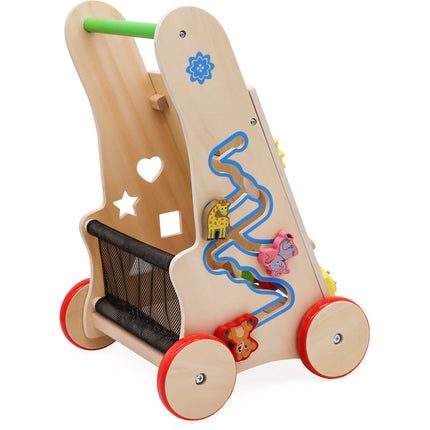 6 in 1 educatieve houten loopwagen - activiteiten looptrainer 31.5 x 33 x 50 cm