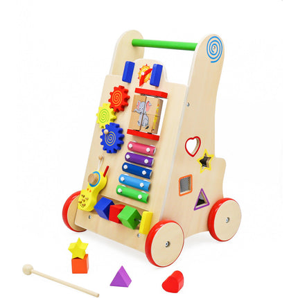 6 in 1 educatieve houten loopwagen - activiteiten looptrainer 31.5 x 33 x 50 cm