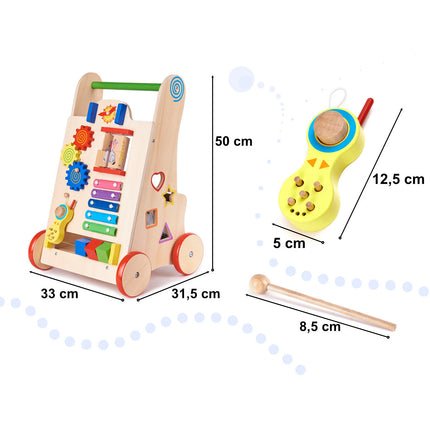 6 in 1 educatieve houten loopwagen - activiteiten looptrainer 31.5 x 33 x 50 cm